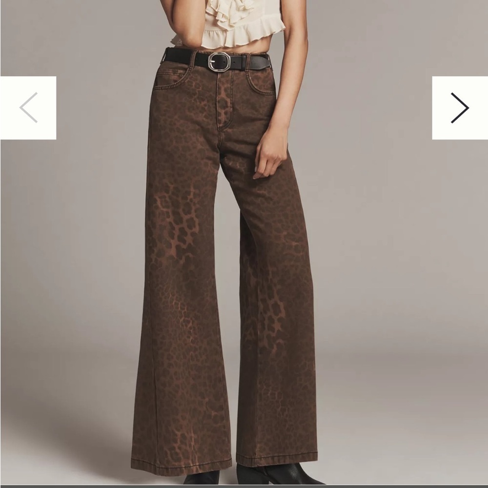 Anthropologie The Adi Leopard Mid-Rise Flare Jeans by Pilcro 30 Animal Print NWT - Picture 1 of 7